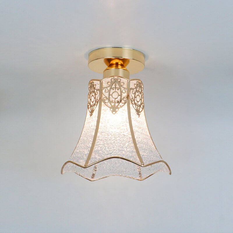 European Light Luxury Glass Gold 1-Light Semi-Flush Mount Ceiling Light