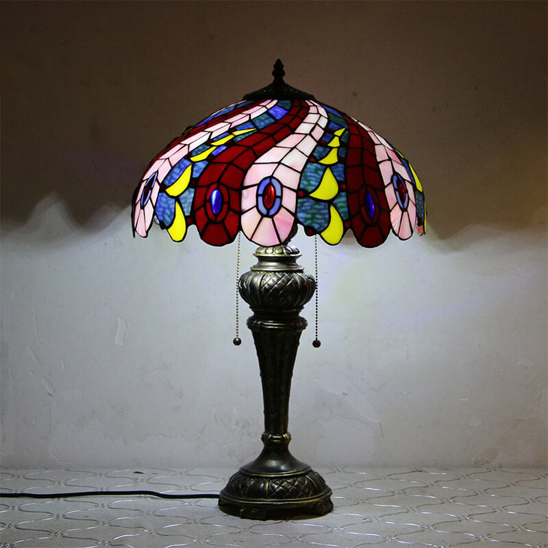 European Vintage Tiffany Dragonfly Peacock Glass Resin 1-Light Table Lamp