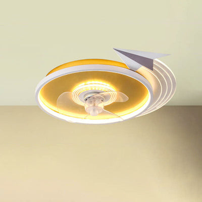 Modern Children's Rocket Plane Acrylic Round Fan LED Flush Mount Ceiling Light