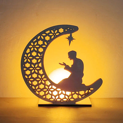 Eid Creative Moon Wooden LED Night Light Decorative Table Lamp