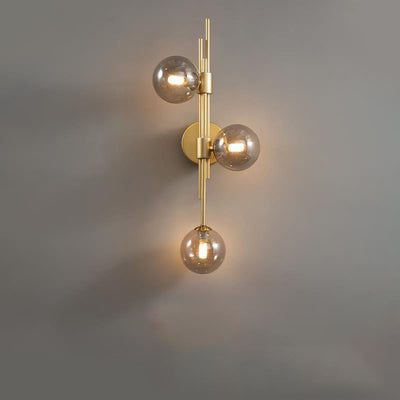 European Vintage Minimalist Orb Hardware Glass 3-Light Wall Sconce Lamp