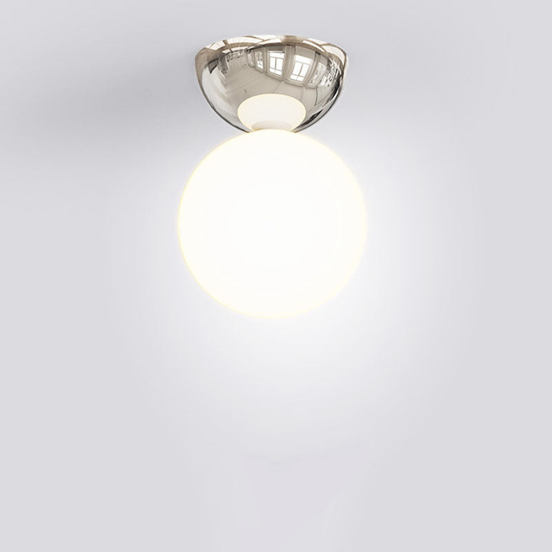 Contemporary Scandinavian Iron Spherical Glass Shade 1-Light Semi-Flush Mount Ceiling Light For Hallway