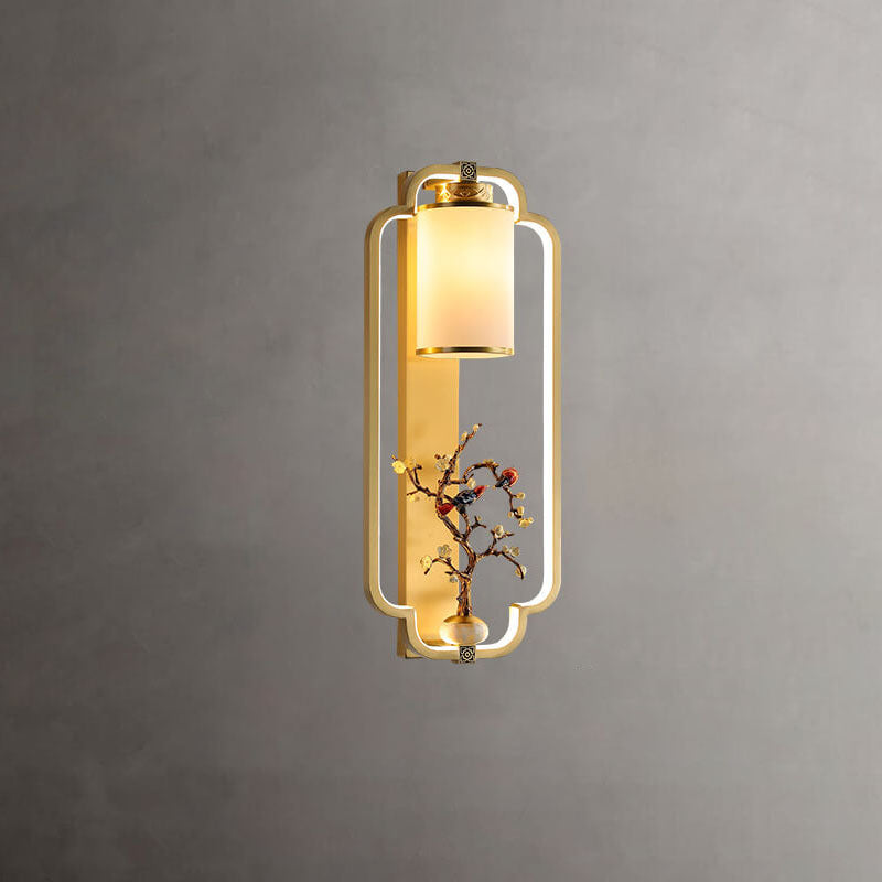 Aplique de pared LED con nudo de anillo de jade de latón chino moderno 