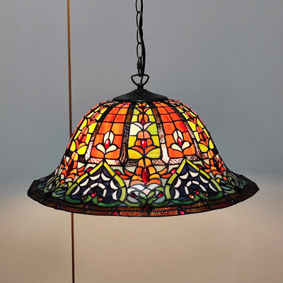 European Style Tiffany Dome Stained Glass Dragonfly Flower 2-Light Chandelier