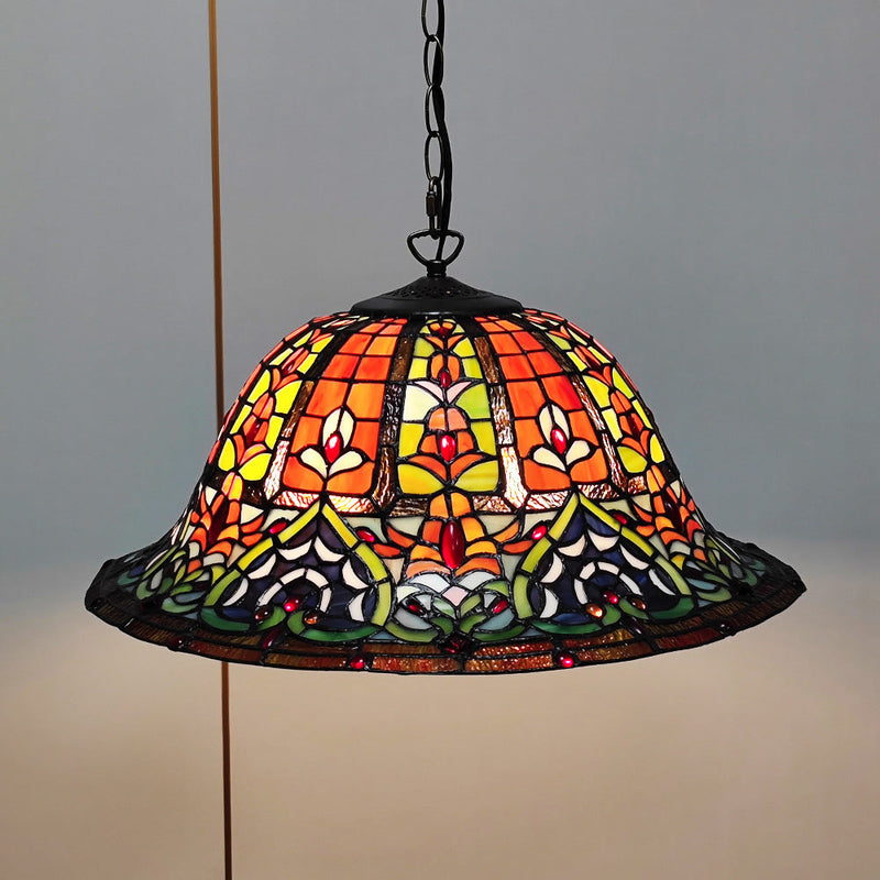European Style Tiffany Dome Stained Glass Dragonfly Flower 2-Light Chandelier