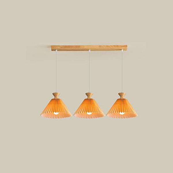 Nordic Wooden Pleated Cone 1/3 Light Island Light Chandelier