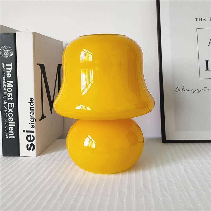 French Cream Handmade Glass Mushroom 1-Light Table Lamp