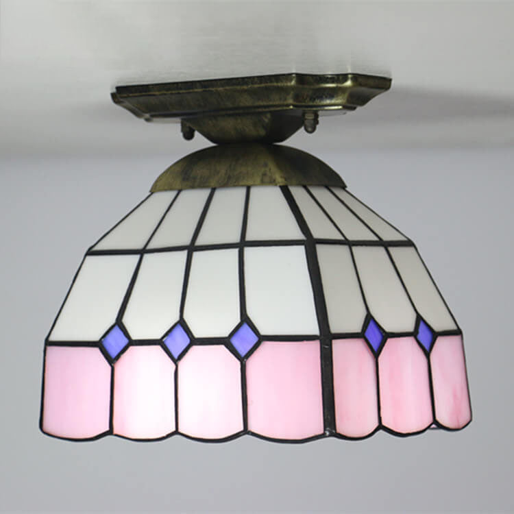 Tiffany Stained Glass Dome 1-Light Semi-Flush Mount Ceiling Light