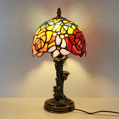 Tiffany Decorative Flower Umbrella Rose Alloy Stained Glass 1-Light Table Lamp