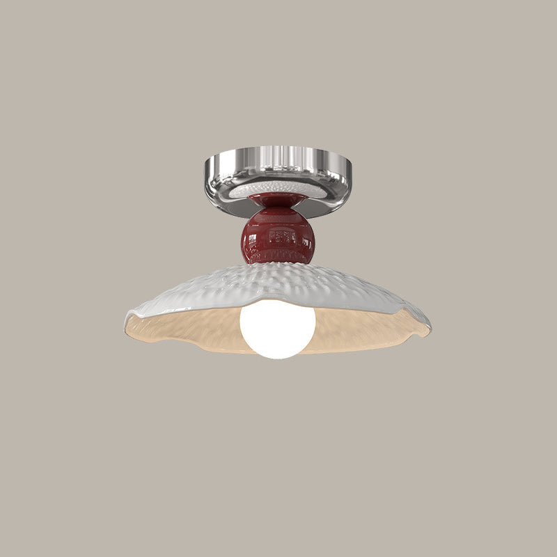Lustre de plafond semi-encastré moderne en céramique avec dentelle ronde crème à 1 lumière 