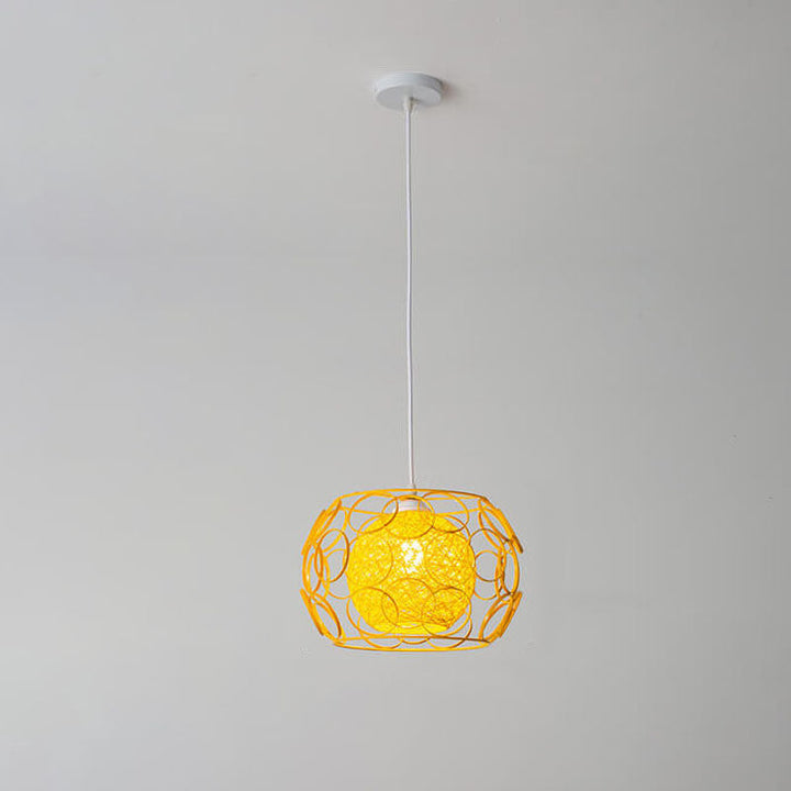 Modern Minimalist Weaving Hemp Ball Iron Drum 1-Light Pendant Light for Living Room