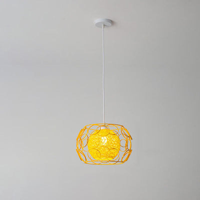 Nordic Creative Weaving Hemp Ball Iron Drum 1-Light Pendant Light