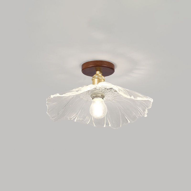 Plafón semiempotrado de techo tradicional chino de vidrio y hierro con hoja de loto, 1 luz, para sala de estar 