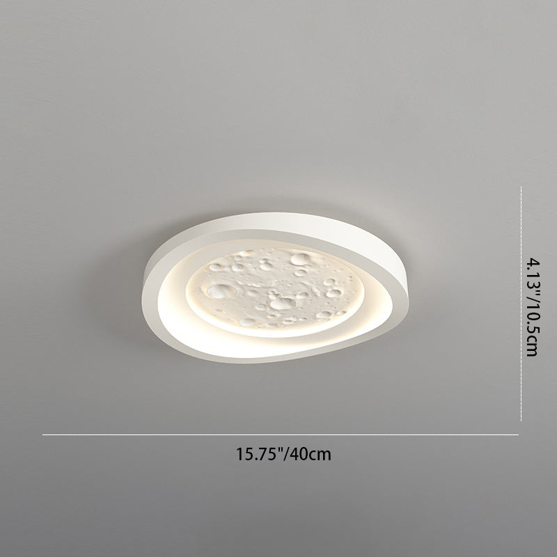 Plafonnier LED en fer avec abat-jour rond et texture de roche imitation résine pour salon, simplicité moderne 