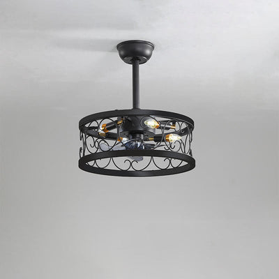 Industrial Minimalist Copper Iron Round Square 4-Light Semi-Flush Mount Ceiling Fan Light