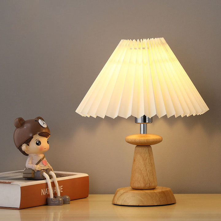Zeitgenössische skandinavische Tischlampe mit massivem Holzfuß und PVC-Lampenschirm, 1-Licht für Schlafzimmer 