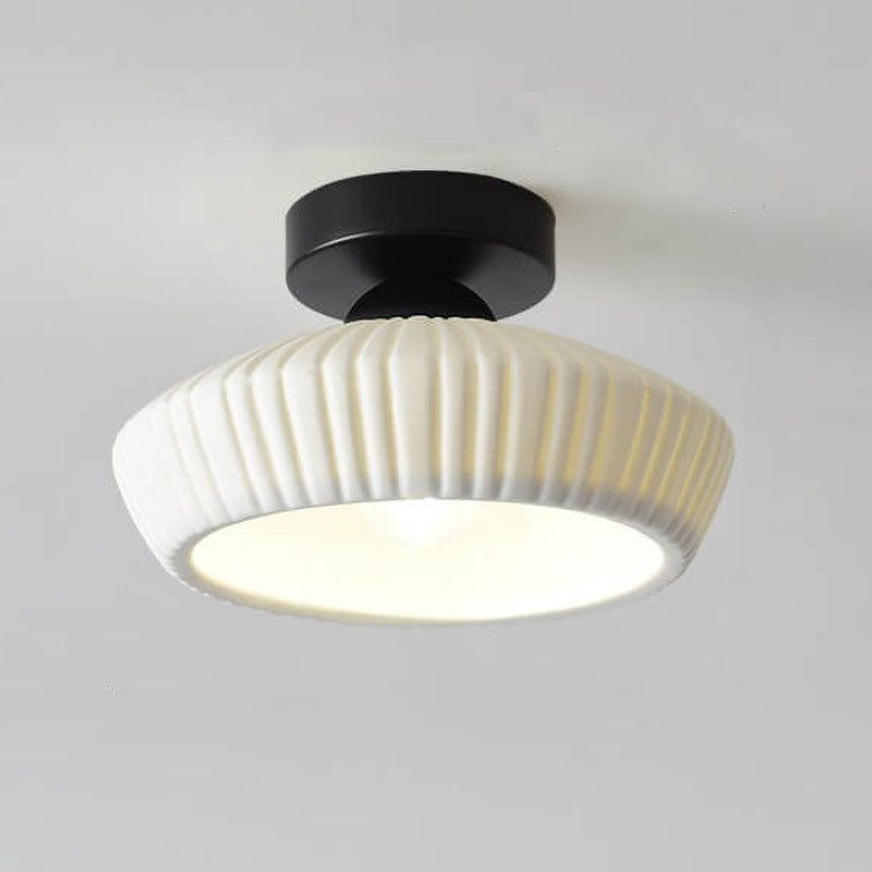 Nordic Minimal Textured Ceramic Cone Round 1-Light Semi-Flush Mount Ceiling Light