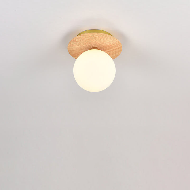 Traditional Japanese Acrylic Iron Woodgrain 1-Light Semi-Flush Mount Ceiling Light