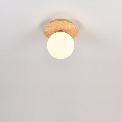 Japanese Minimalist Glass Iron Woodgrain 1-Light Semi-Flush Mount Ceiling Light