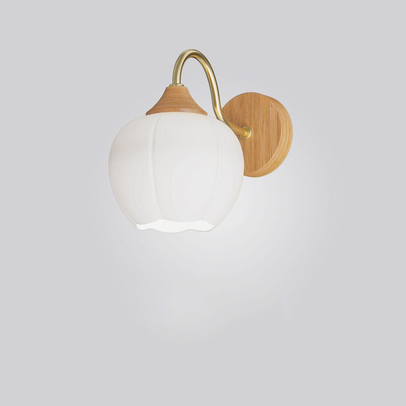 Moderne nordische 1-flammige Wandleuchte aus Eisen und Glas mit gestreiftem Rundholz für Wohnzimmer &amp; Schlafzimmer 