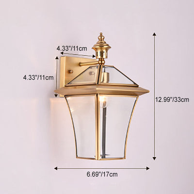 European Modern Luxury Hexagonal Lantern Brass Glass Waterproof 1-Light Outdoor Wall Sconce Lamp