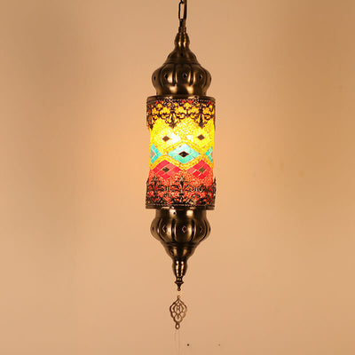Vintage Southeast Asian Style Iron Glass 1-Light Pendant Light