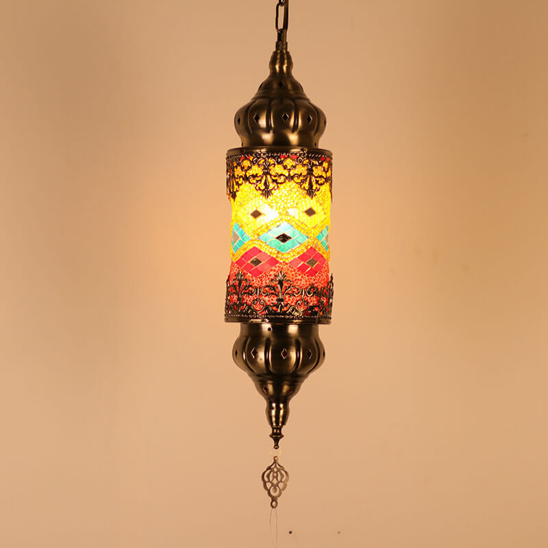 Vintage Southeast Asian Style Iron Glass 1-Light Pendant Light