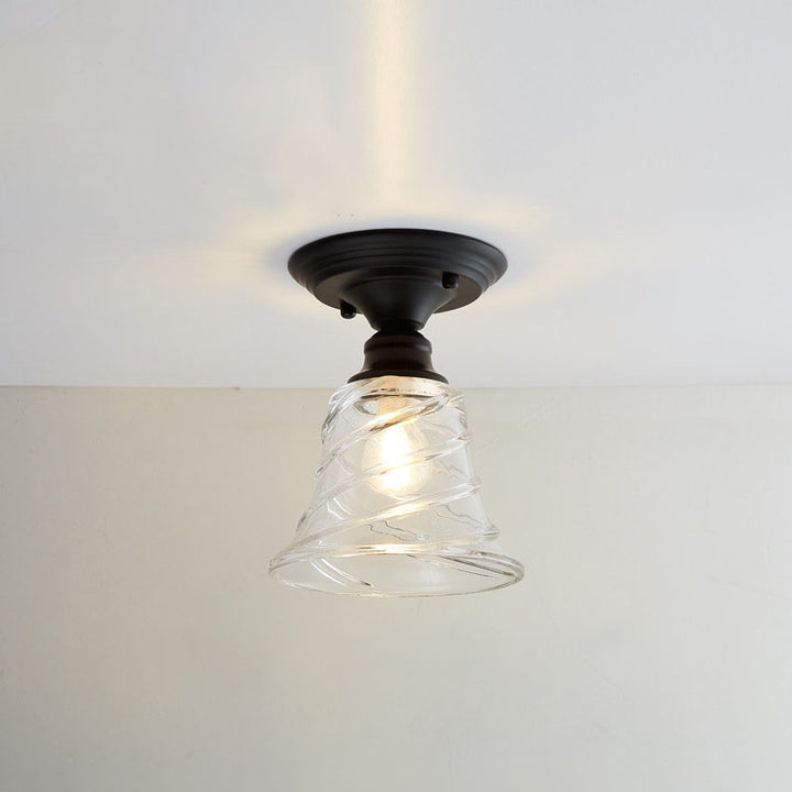 Contemporary Nordic Iron Glass Floral Round Geometry 1-Light Semi-Flush Mount Ceiling Light For Living Room &amp; Bedroom