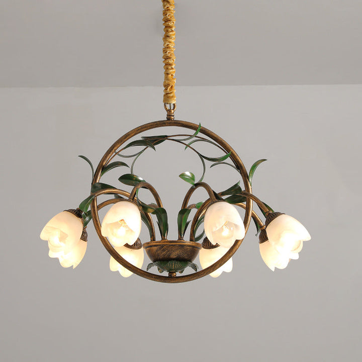 Lustre Art Déco Moderne en Fer Laqué avec Abat-jour en Verre Tulipe Cristal à 6/8 Lumières pour Salon 