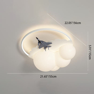 Modern Kids Cloudy Airplane Iron Resin Rotomolded LED Flush Mount Ceiling Light