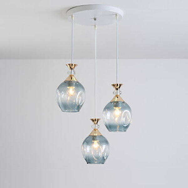 Zeitgenössische nordische Inselleuchte mit kugelförmigem Schirm aus Farbverlaufsglas und Metall, 1/3-flammig, für das Wohnzimmer 