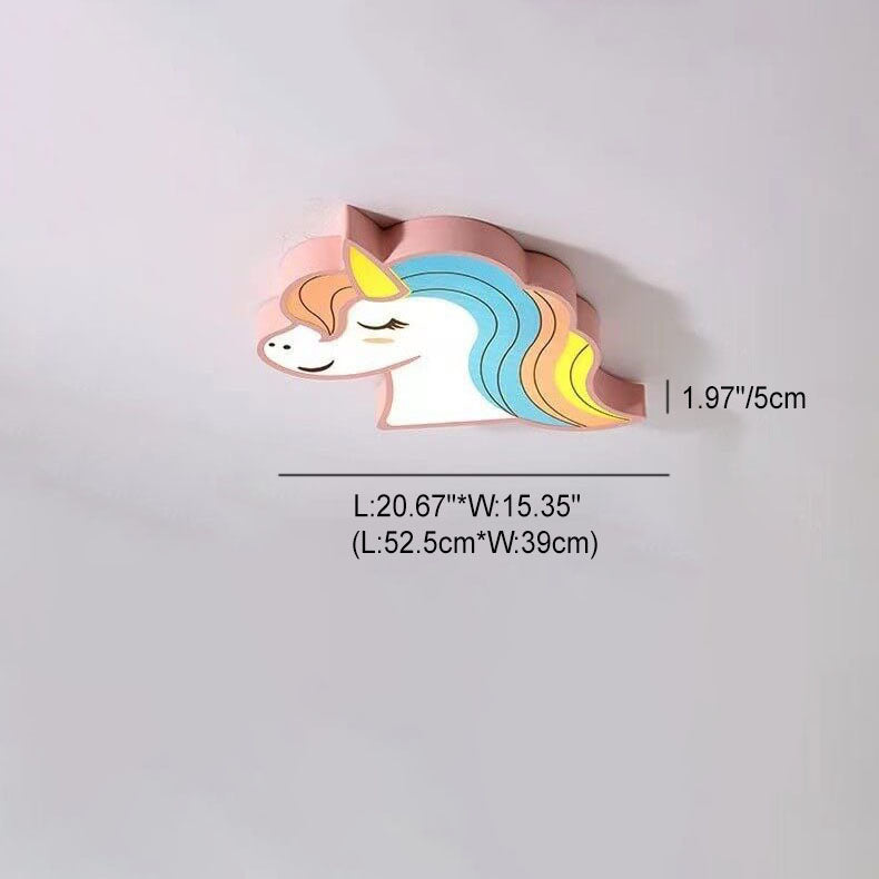 Modern Childlike Unicorns Cartoon Iron Acrylic LED Flush Mount Ceiling Light