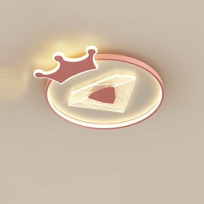 Plafonnier LED pour enfants avec abat-jour acrylique en forme de couronne ronde et diamant de simplicité créative 