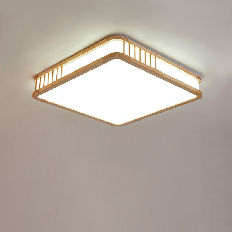 Modern Minimalist Solid Wood Acrylic Square LED Flush Mount Ceiling Light For Living Room