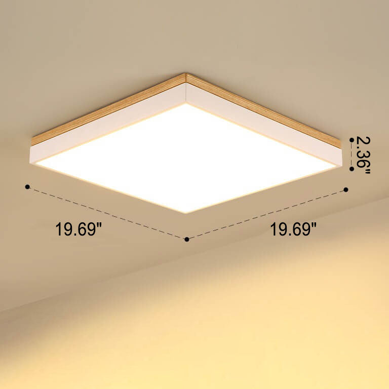 Nordic Simple Solid Wood Square Rectangle LED Flush Mount Ceiling Light