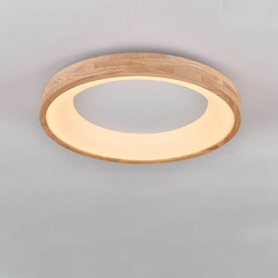 Nordic Minimalist Log Wood Round LED Flush Mount Ceiling Light