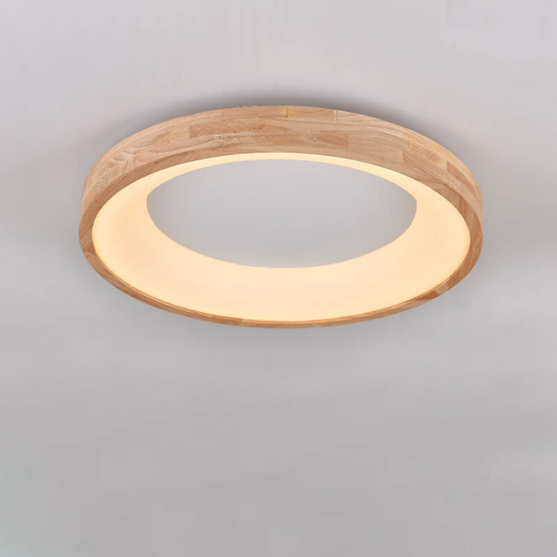Nordic Minimalist Log Wood Round LED Flush Mount Ceiling Light