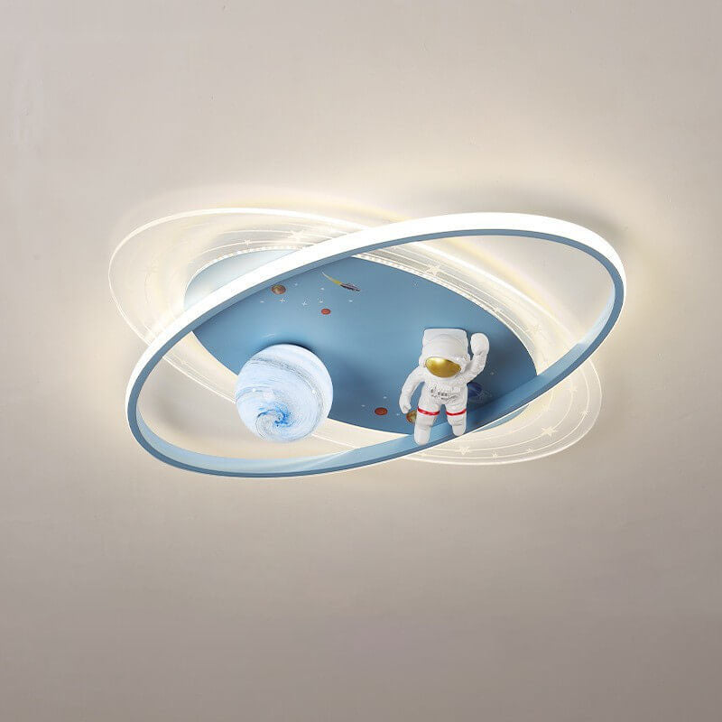 Childlike Cartoon Resin Astronaut Round Acrylic LED Flush Mount Ceiling Light