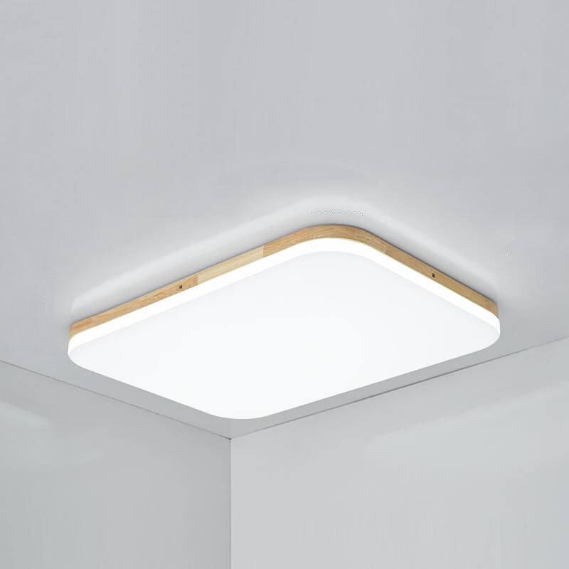 Nordic Simplicity Solid Wood Rectangular PVC LED Flush Mount Ceiling Light