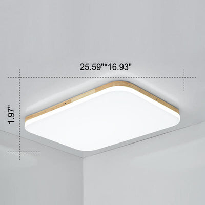 Nordic Simplicity Solid Wood Rectangular PVC LED Flush Mount Ceiling Light