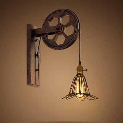 Vintage Industrial Pulley Iron 1-Light Wall Sconce Lamp