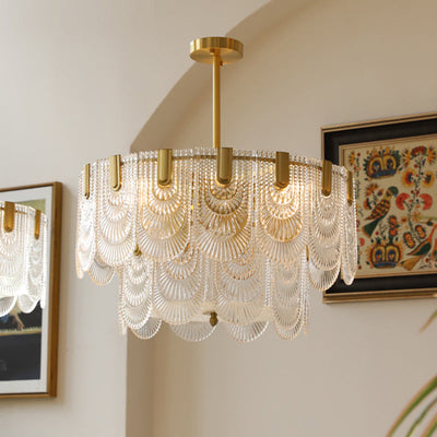 Modern Luxury Round Double Layer Glass Iron 6/9 Light Pendant Light For Living Room