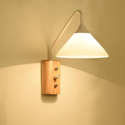 Japanese Minimalist Log Round Iron Glass Lampshade 1-Light Wall Sconce Lamp