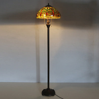 European Vintage Tiffany Dragonfly Glass Resin 2-Light Standing Floor Lamp