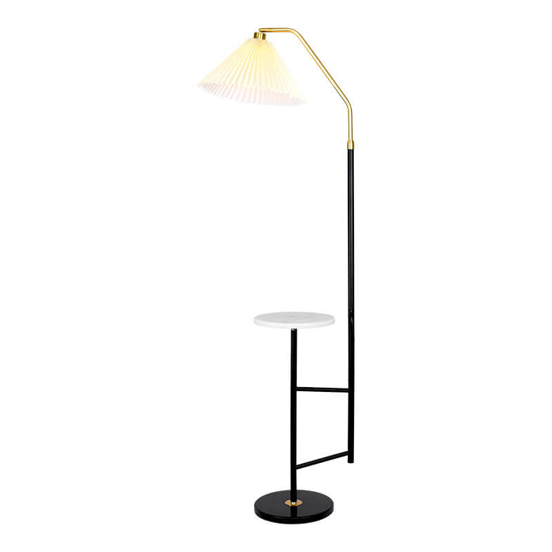 Nordic Minimalist Pleated Shade Marble Solid Wooden Shelf 1-Light Standing Floor Lamp