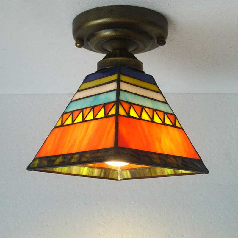 European Vintage Tiffany 1-Light Semi-Flush Mount Light