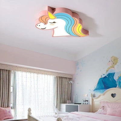 Modern Childlike Unicorns Cartoon Iron Acrylic LED Flush Mount Ceiling Light