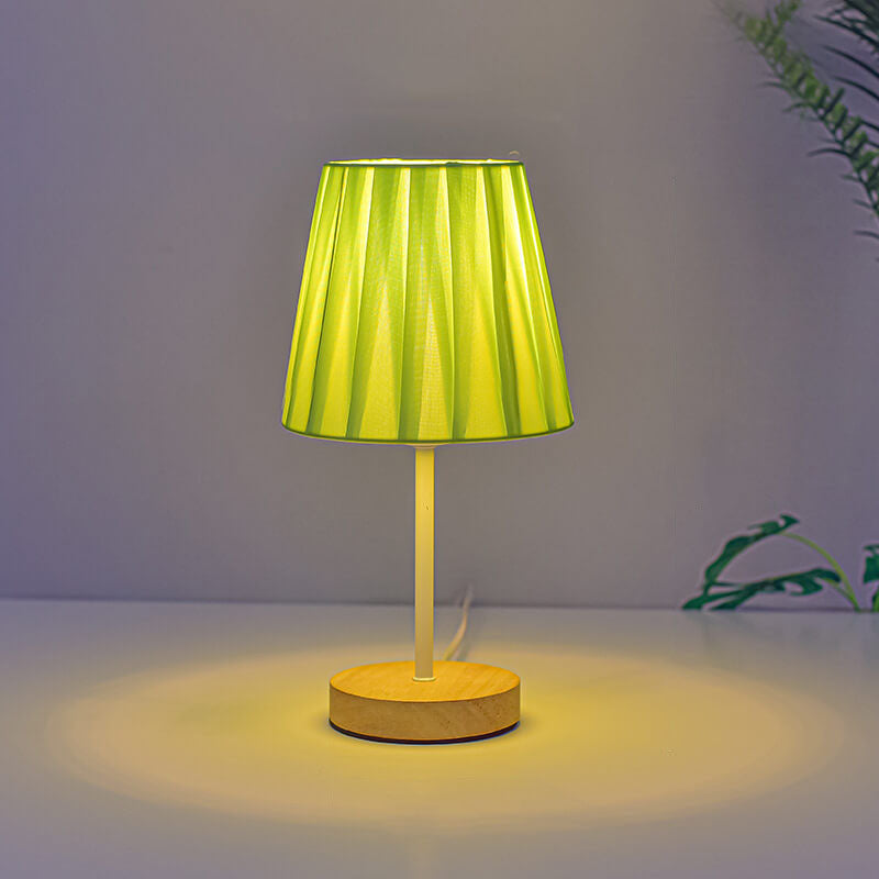 Lámpara de mesa LED cónica de tela y madera maciza estilo nórdico contemporáneo para salón y dormitorio 