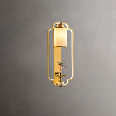 Modern Chinese Brass Jade Ring Knot LED Wall Sconce Lamp