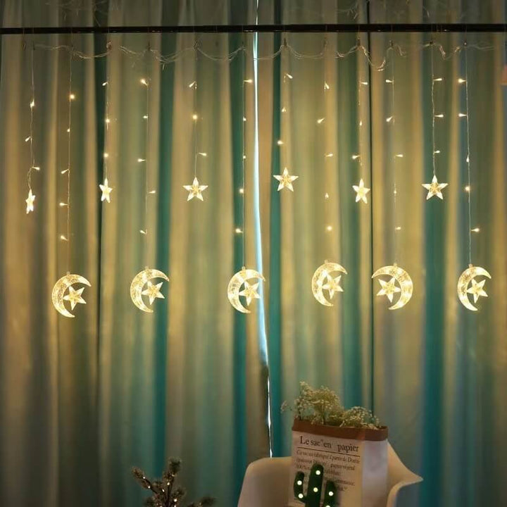 LED-Solar-Stern-Mond-Vorhang-Licht-Weihnachtsterrasse im Freien Dekorative Camping-Schnur-Lichter 